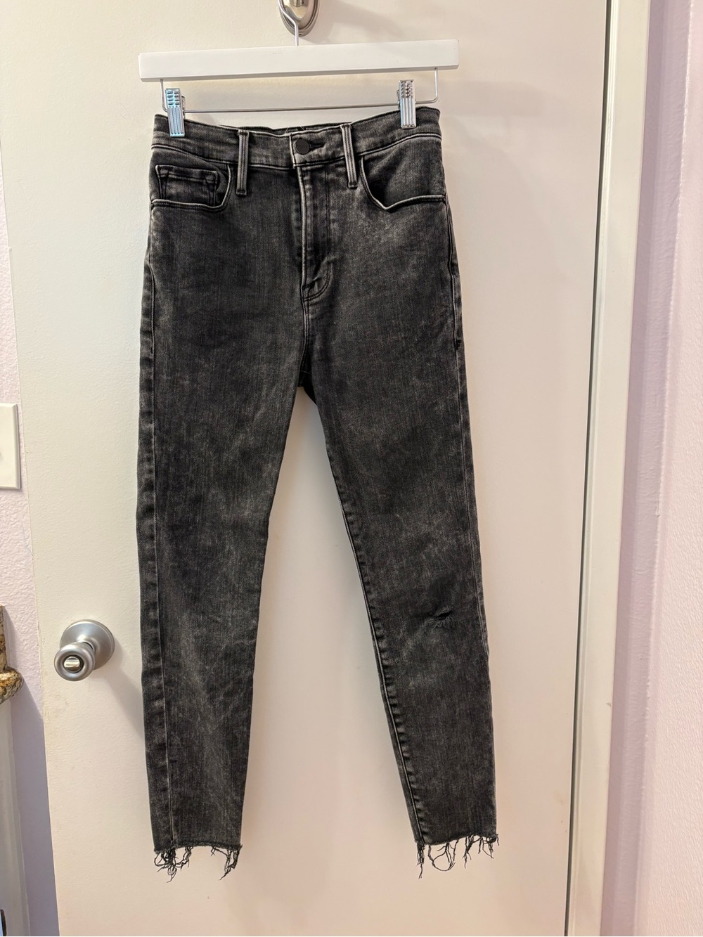 FRAME Ali High Rise Cigarette Jeans in a dark grey/washed black colorway